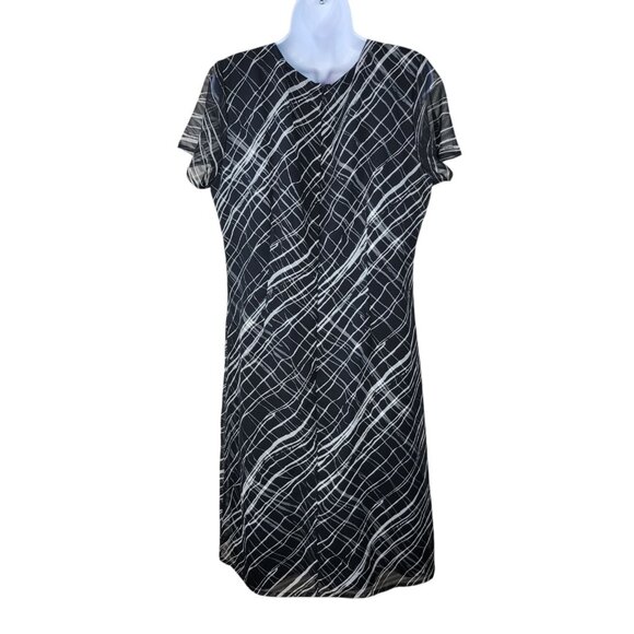 Vintage 90s Layered Slip Dress Size 14 Black White Stripe Midi Party Geometric - Picture 4 of 5